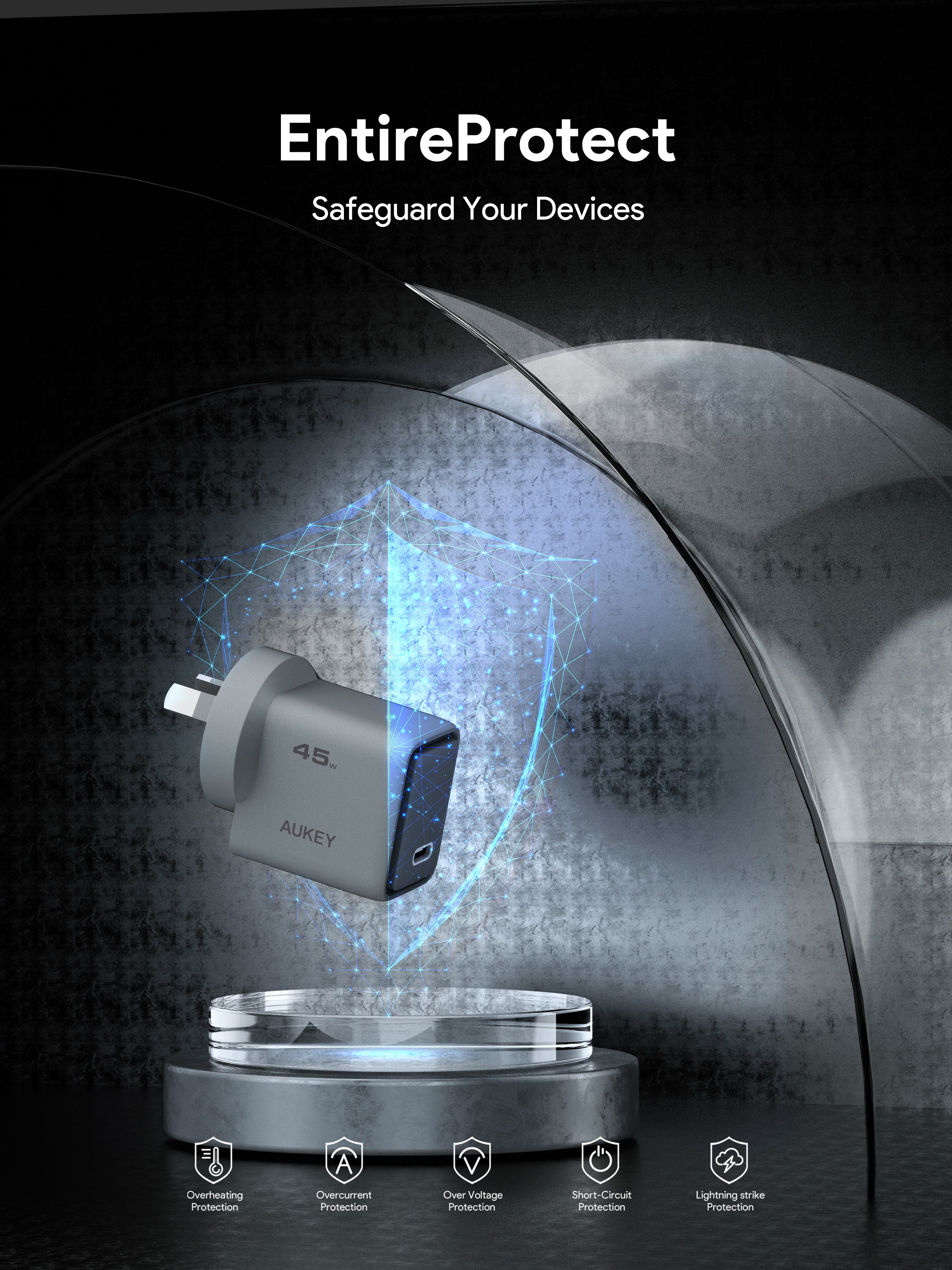 AUKEY PA-C2 Comet 45W PD Fast Wall Charger GaN USB-C