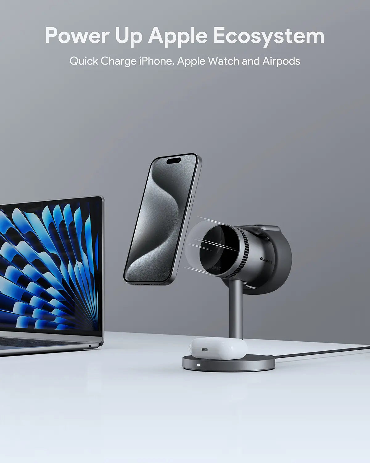 AUKEY LC-MC311A MagFusion 3-in-1 Pro Qi2 Active Cooling Wireless Charging Station with Active Cooling