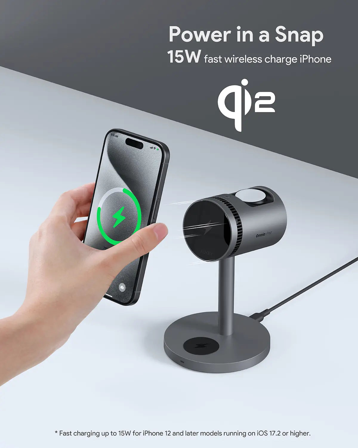 AUKEY LC-MC311A MagFusion 3-in-1 Pro Qi2 Active Cooling Wireless Charging Station with Active Cooling