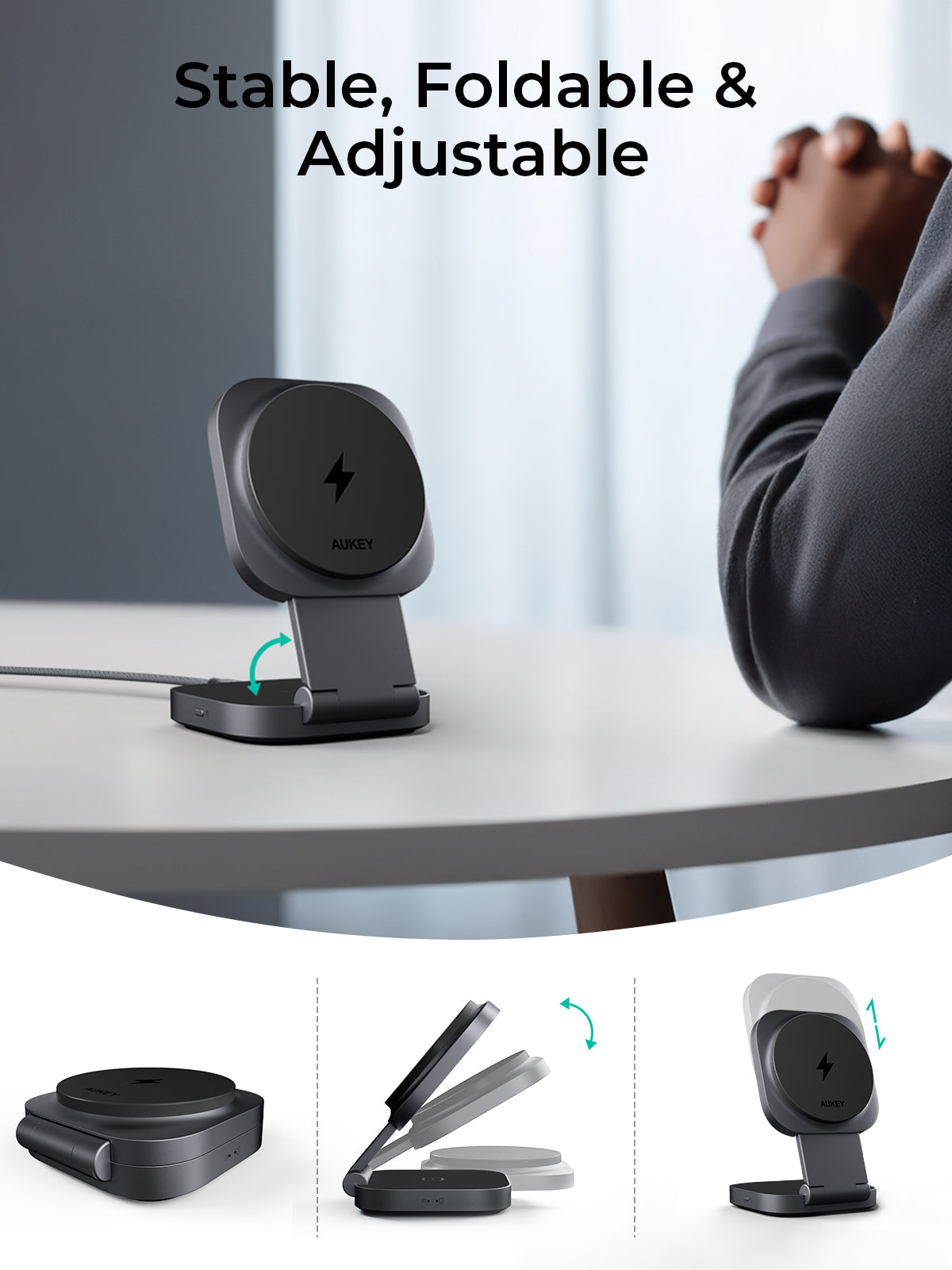 AUKEY LC-MC211 MagFusion L Qi2 Foldable 2 In 1 Magnetic Wireless Charger