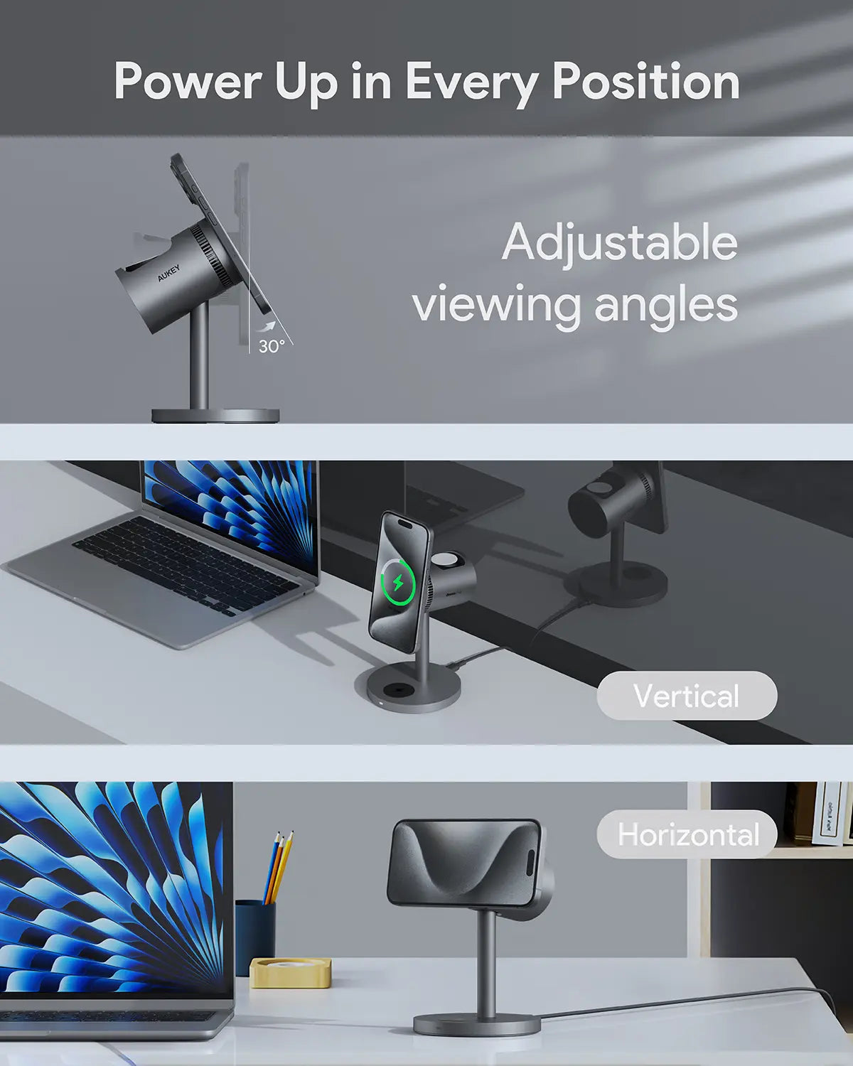 AUKEY LC-MC311A MagFusion 3-in-1 Pro Qi2 Active Cooling Wireless Charging Station with Active Cooling