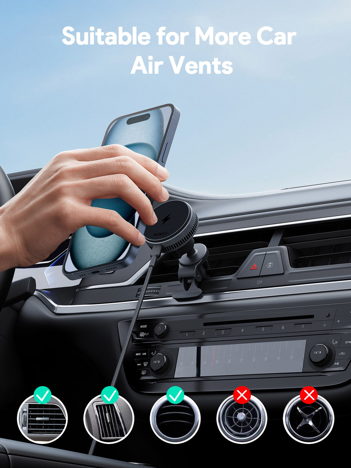 AUKEY HD-MC13A MagFusion Dash Pro Qi2 Active Cooling Wireless Charging Phone Mount