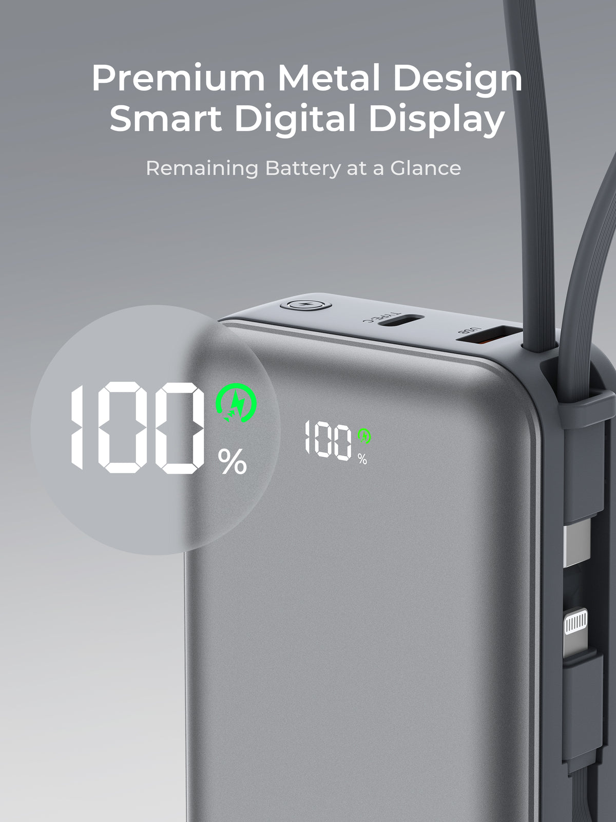 AUKEY Swivel Mini L 20000 35W 20000mAh CCC Certified Power Bank with Built-in USB-C and Lightning Cables - PB-Y92L
