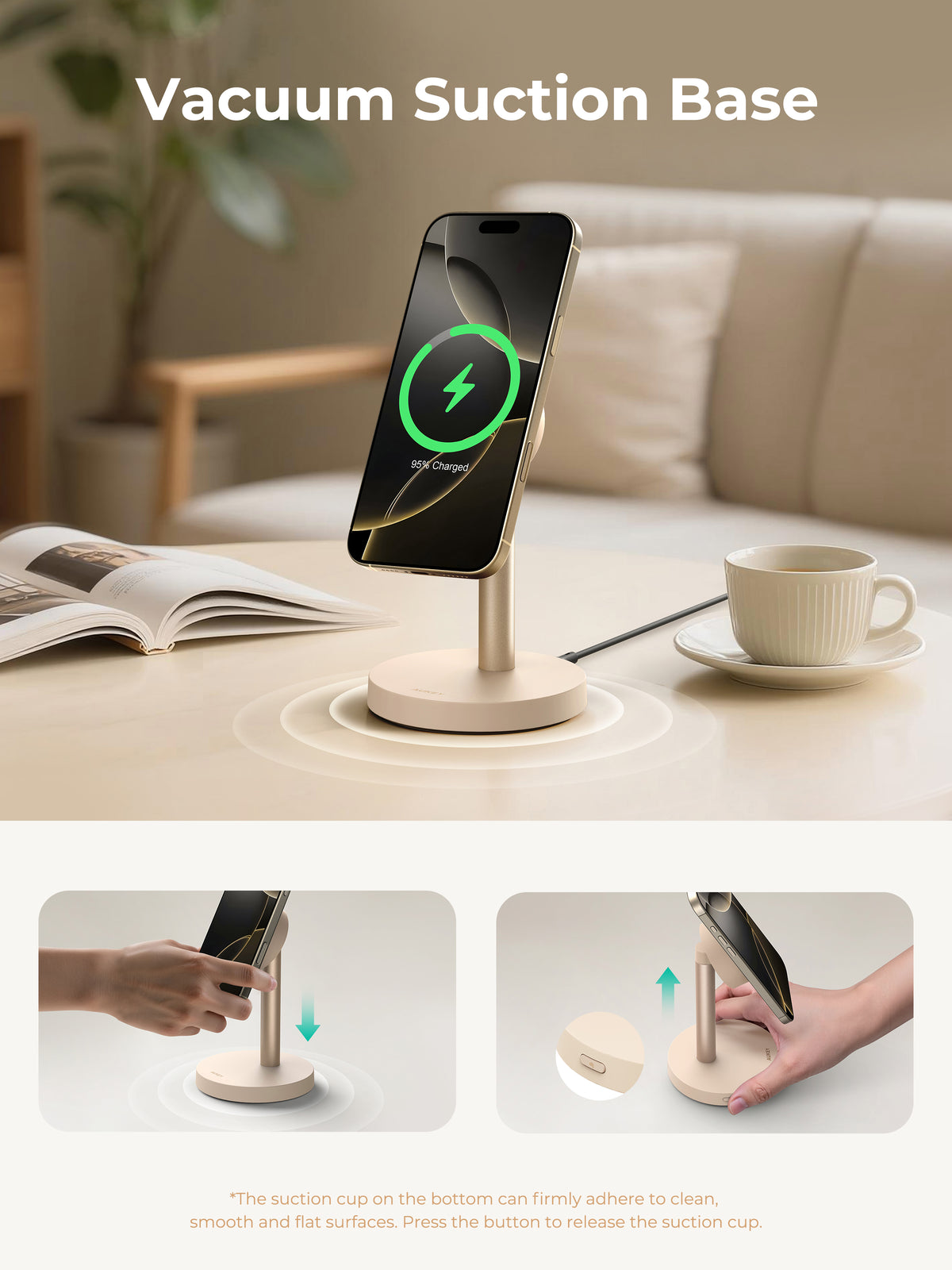 AUKEY MagFusion 1X Qi2.2 25W Fast Magnetic Wireless Charging Stand for iPhone, Samsung & Google Pixel – LC-MC111 (Gold Edition with USB-C Cable)