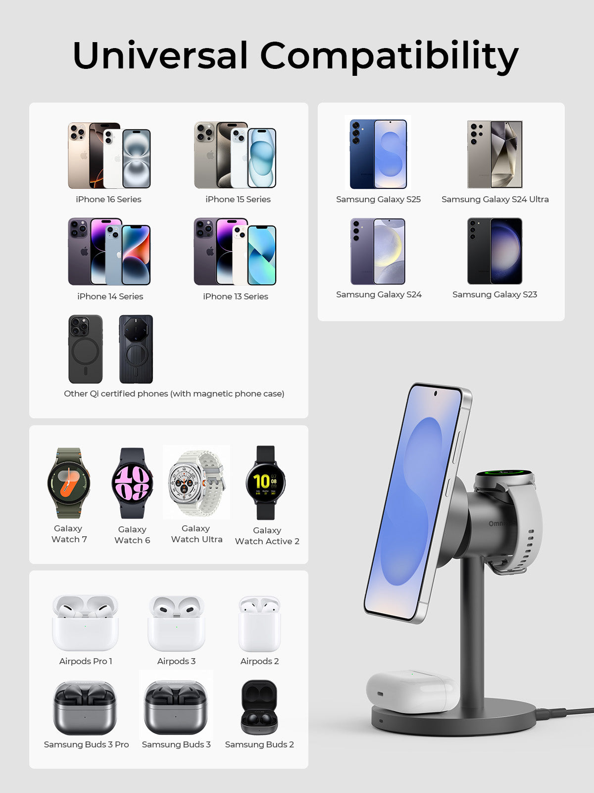 AUKEY LC-MC311G MagFusion 3-in-1 G Qi2 Magnetic Fast Wireless Charging Station for Samsung