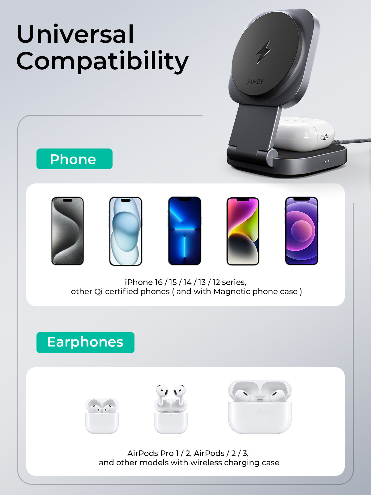 AUKEY LC-MC211 MagFusion L Qi2 Foldable 2 In 1 Magnetic Wireless Charger