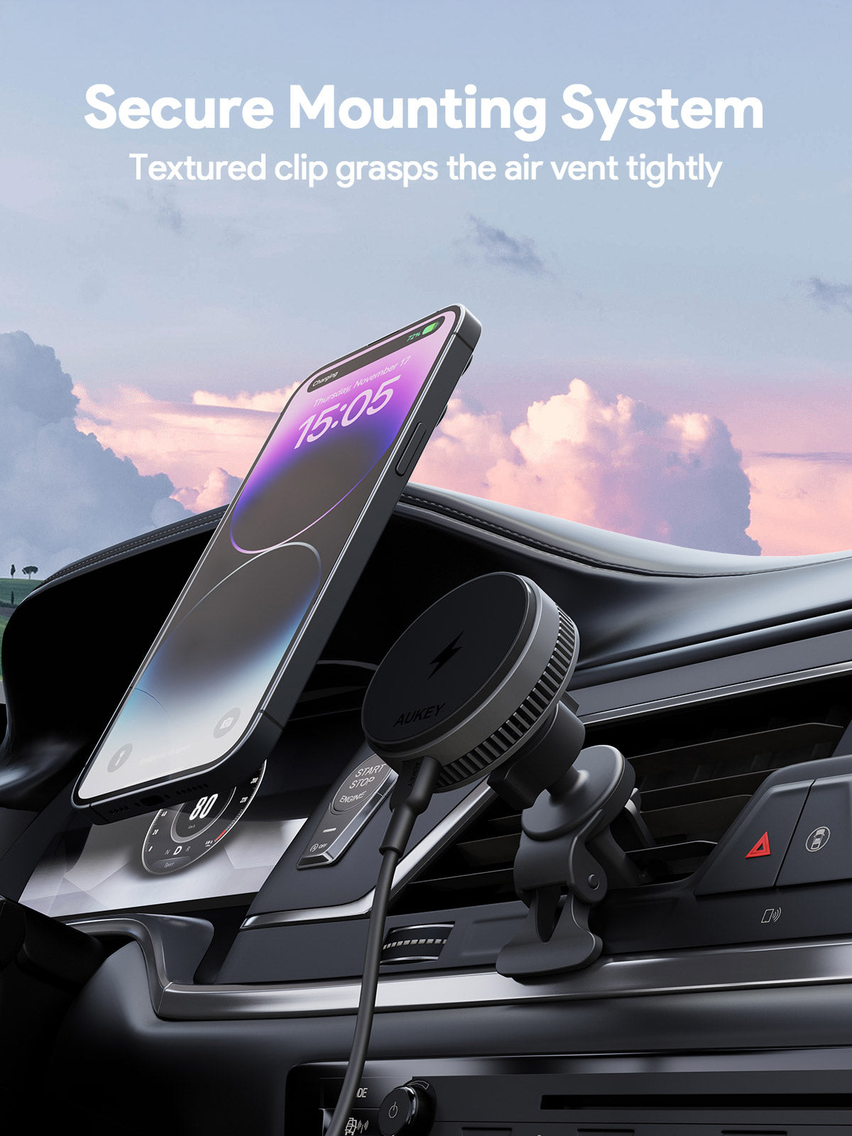 AUKEY HD-MC13A MagFusion Dash Pro Qi2 Active Cooling Wireless Charging Phone Mount