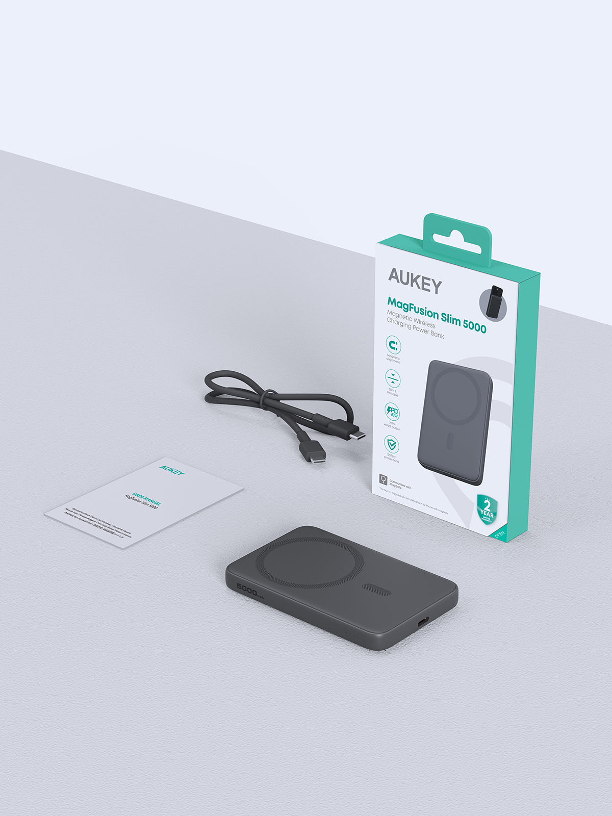 Aukey MagFusion Slim Magnetic Wireless Charging Power Bank 5000 mAh (PB-MS03)