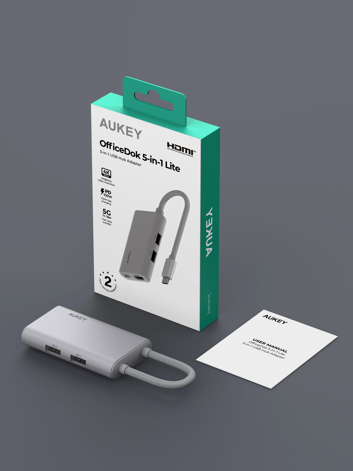 AUKEY UH-CUH06 OfficeDok 5-in-1 USB-C Hub with 4K HDMI & 100W Power Delivery