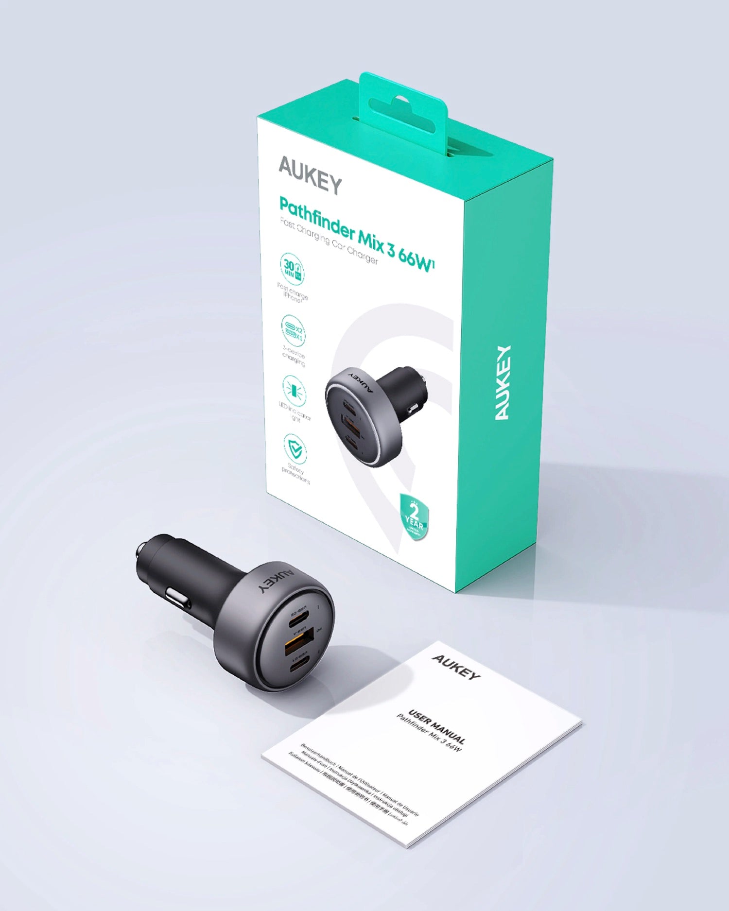 AUKEY CC-P1 Pathfinder Mix 3 Fast Charging Car Charger 66W