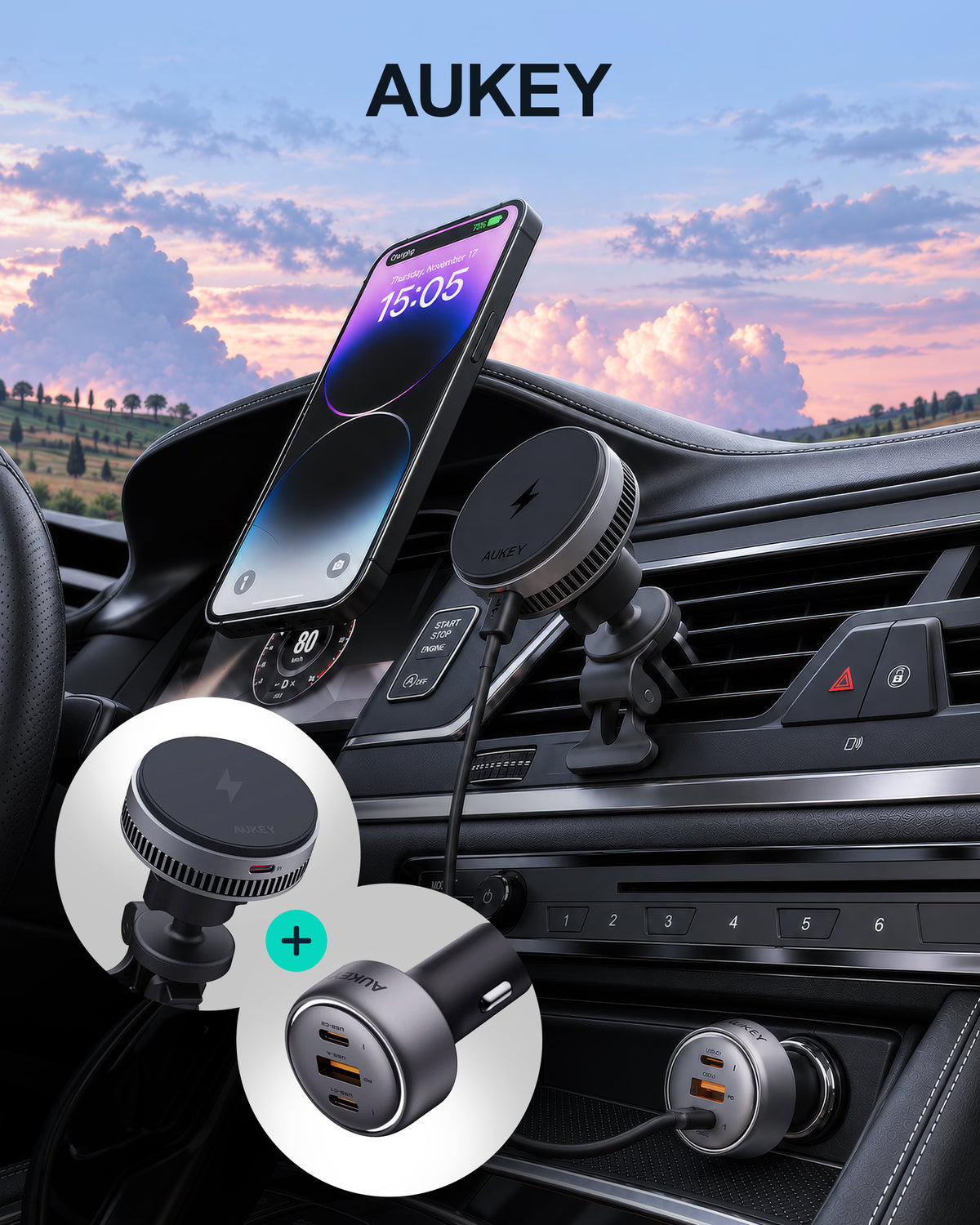 DriveCharge Duo – Fast Magnetic Wireless 25W Charger & 66W Cigarette Adapter