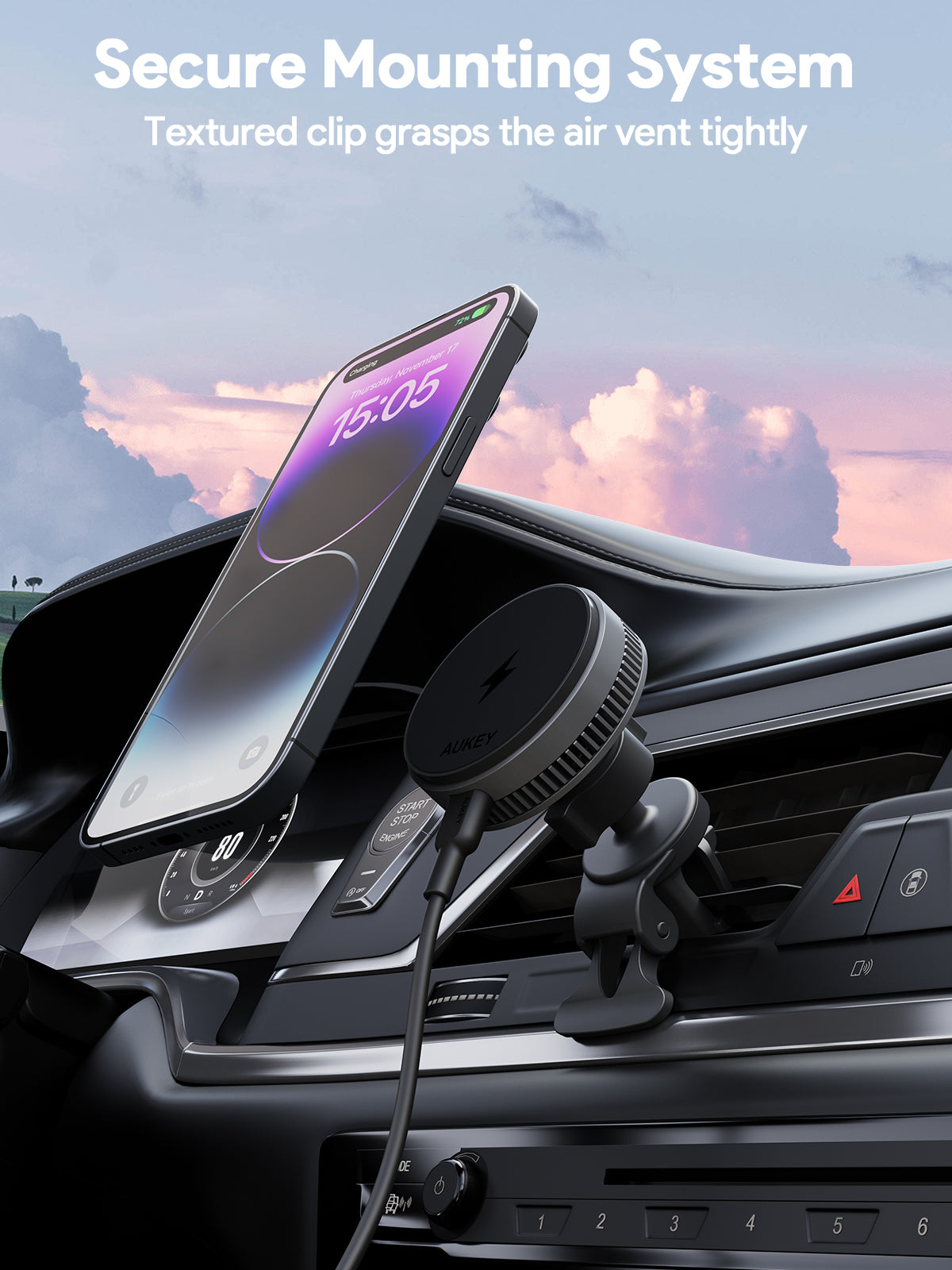 AUKEY HD-MC13AP MagFusion Dash Pro Plus Qi2.2 Active Cooling Wireless Charging Phone Mount