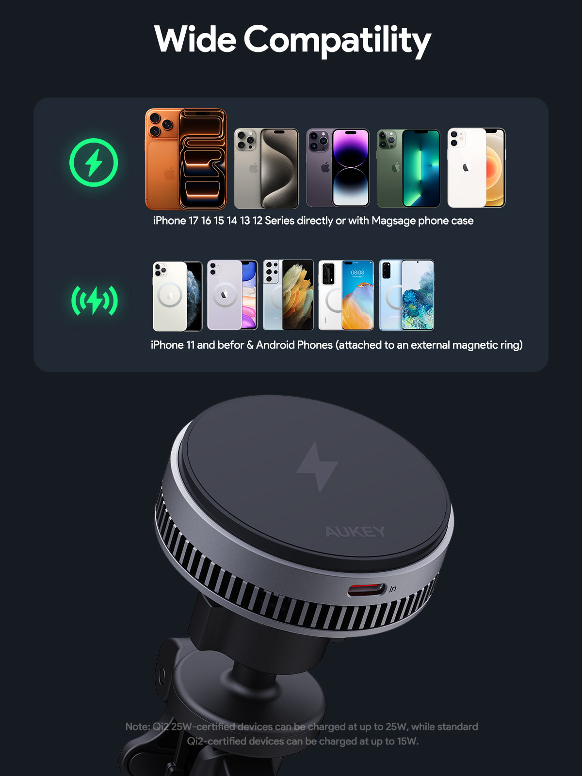 AUKEY HD-MC13AP MagFusion Dash Pro Plus Qi2.2 Active Cooling Wireless Charging Phone Mount