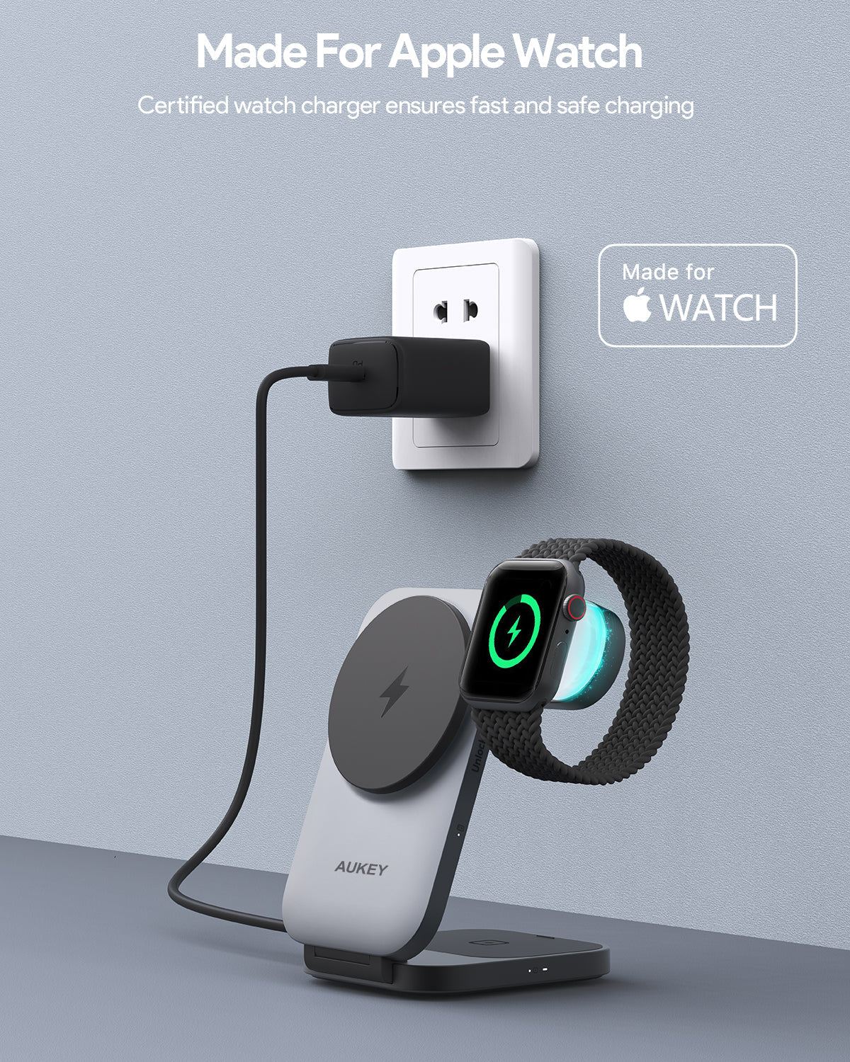 AUKEY LC-MC312 MagFusion Z Qi2 3-in-1 Foldable Magnetic Fast Wireless Charging Station