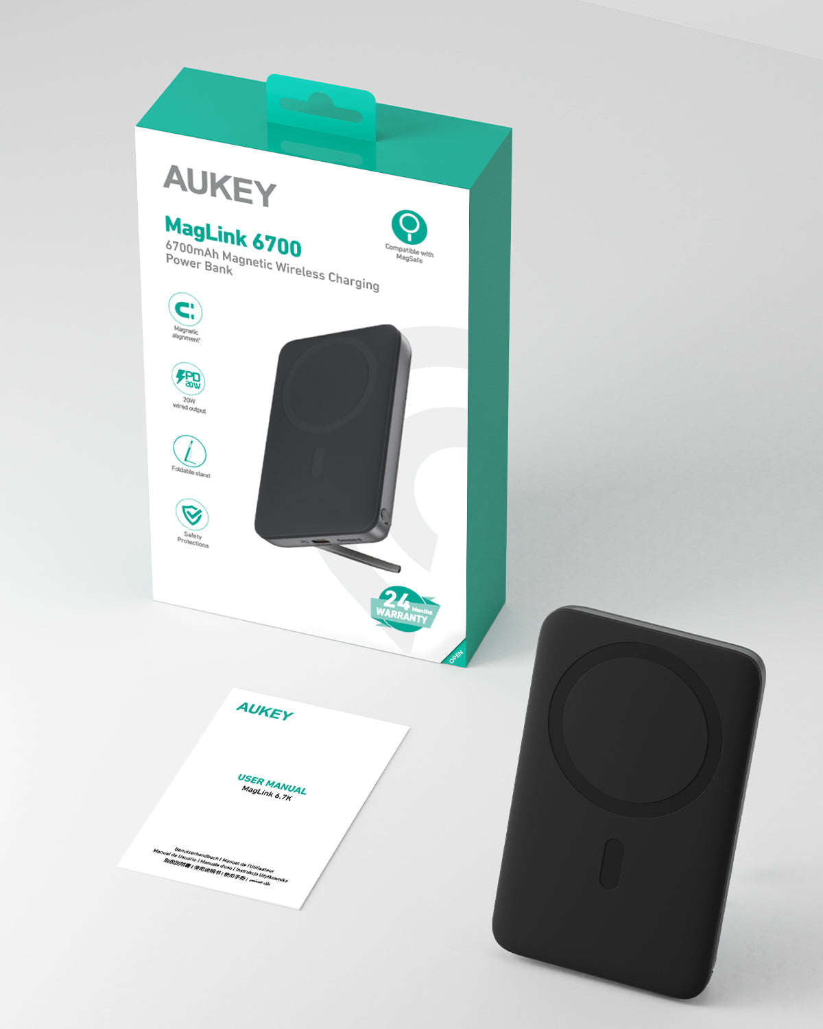 Aukey Maglink Power Bank Wireless Charger 30W 6700mAH (PB-MS01)