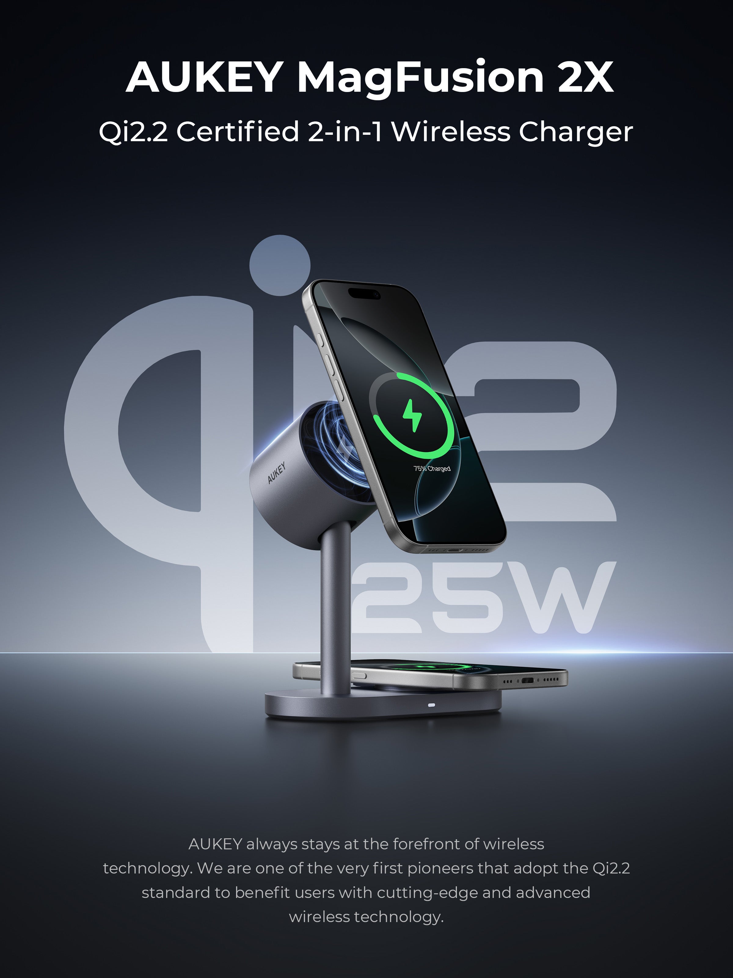 AUKEY LC-MC213 Qi2.2 MagFusion 2X 2-in-1 Magnetic Wireless Charger