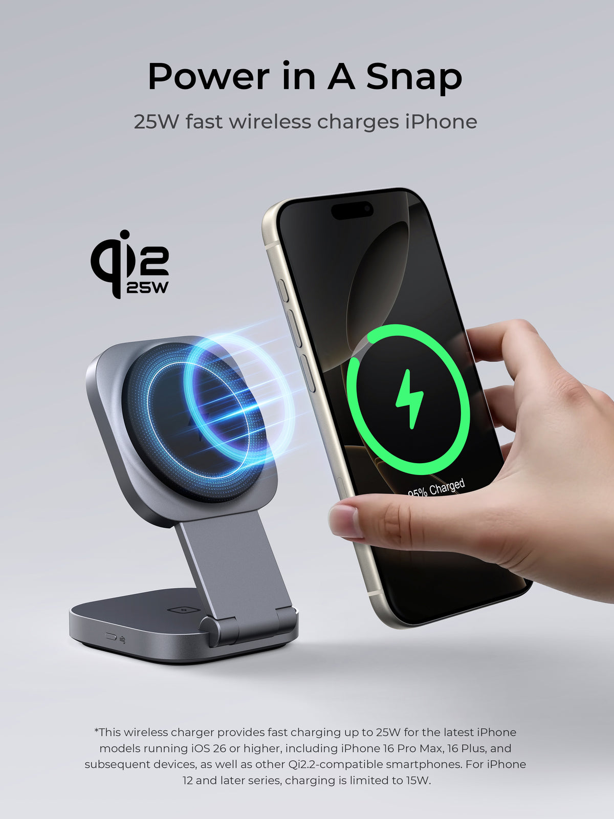 AUKEY MagFusion L Plus Qi2.2 25W foldable 2-in-1 magnetic wireless charger, MagSafe compatible - LC-MC211P