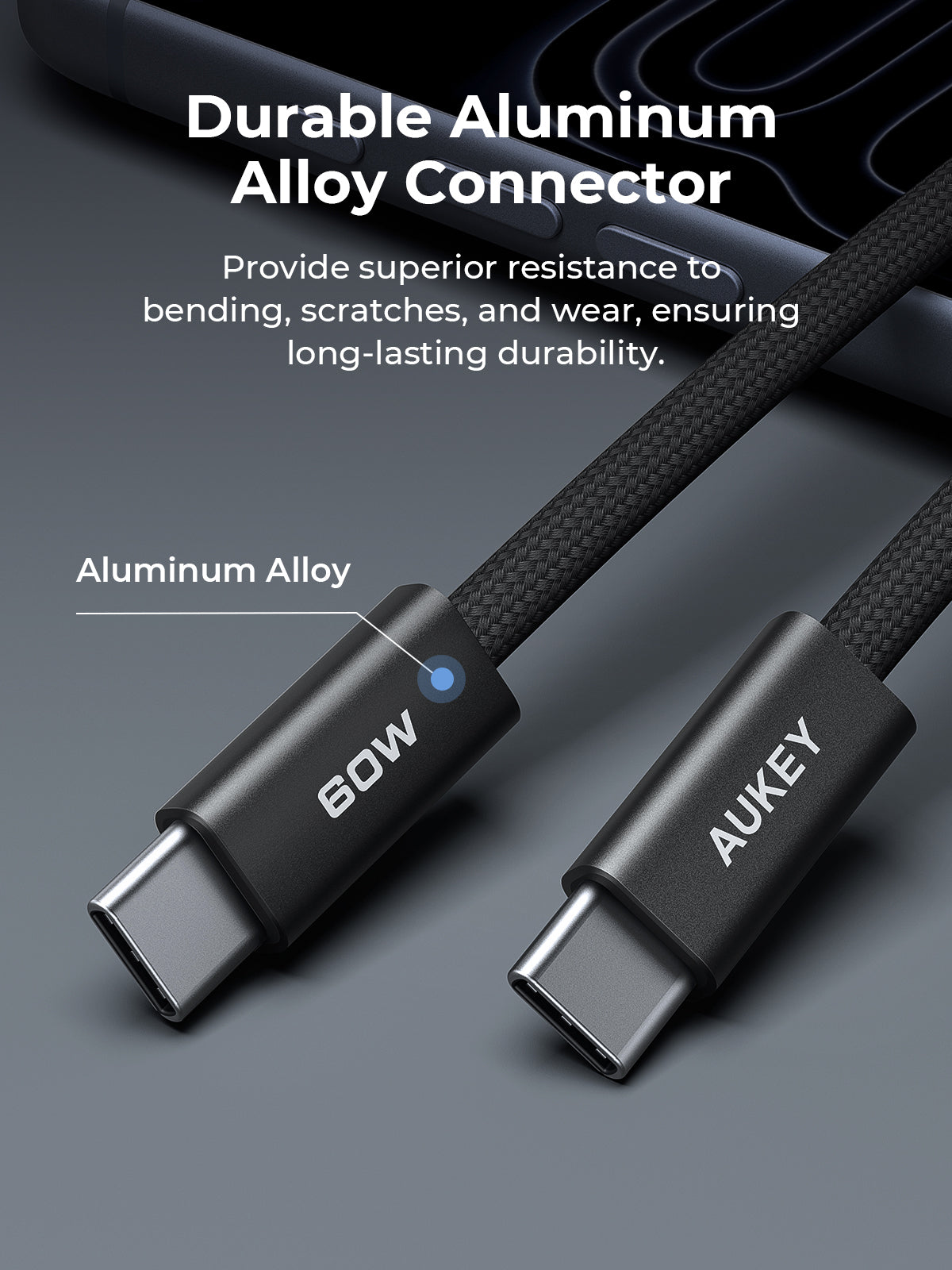 AUKEY CB-DCC061 Circlet Blink 0.5m 60W DTY Braided USB-C to C Cable