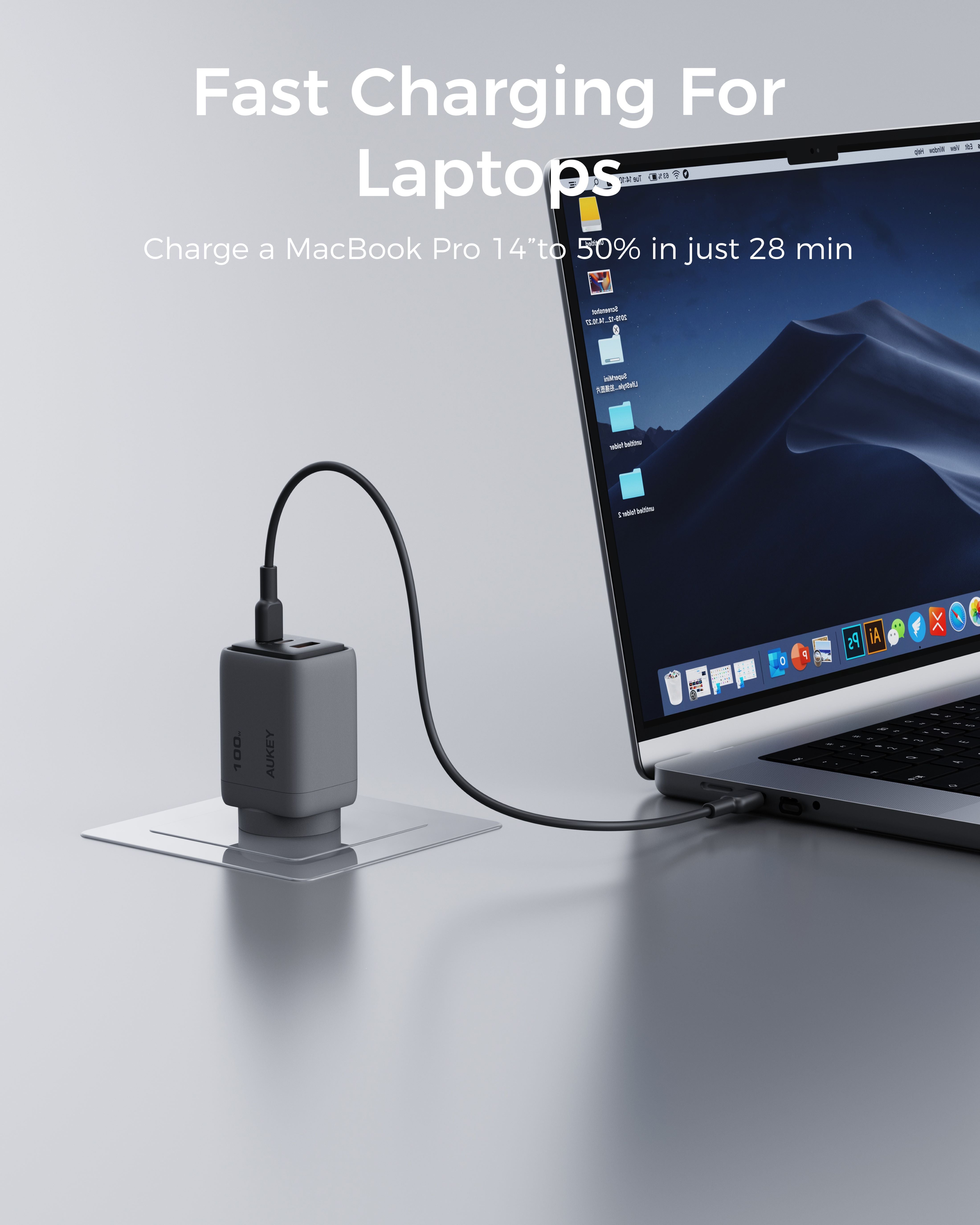Aukey Comet 100W PD Fast Wall Charger GaN USB-C with 100W 1.8m  USB-C to C Cable (PA-C5)