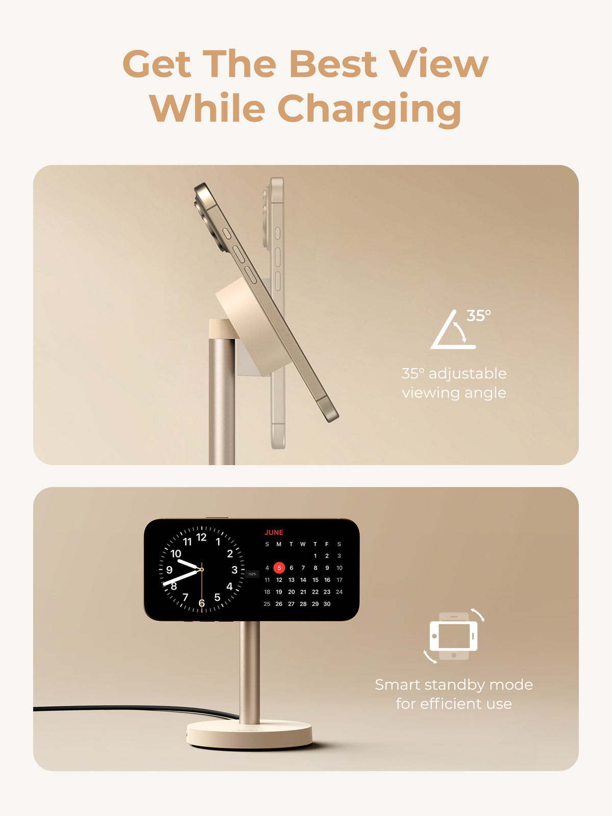 AUKEY MagFusion 1X Qi2.2 25W Fast Magnetic Wireless Charging Stand for iPhone, Samsung & Google Pixel – LC-MC111 (Gold Edition with USB-C Cable)