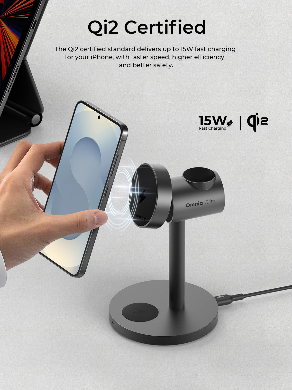Aukey MagFusion 3-in-1 G Qi2 Magnetic Fast Wireless Charging Station for Samsung (LC-MC311G)