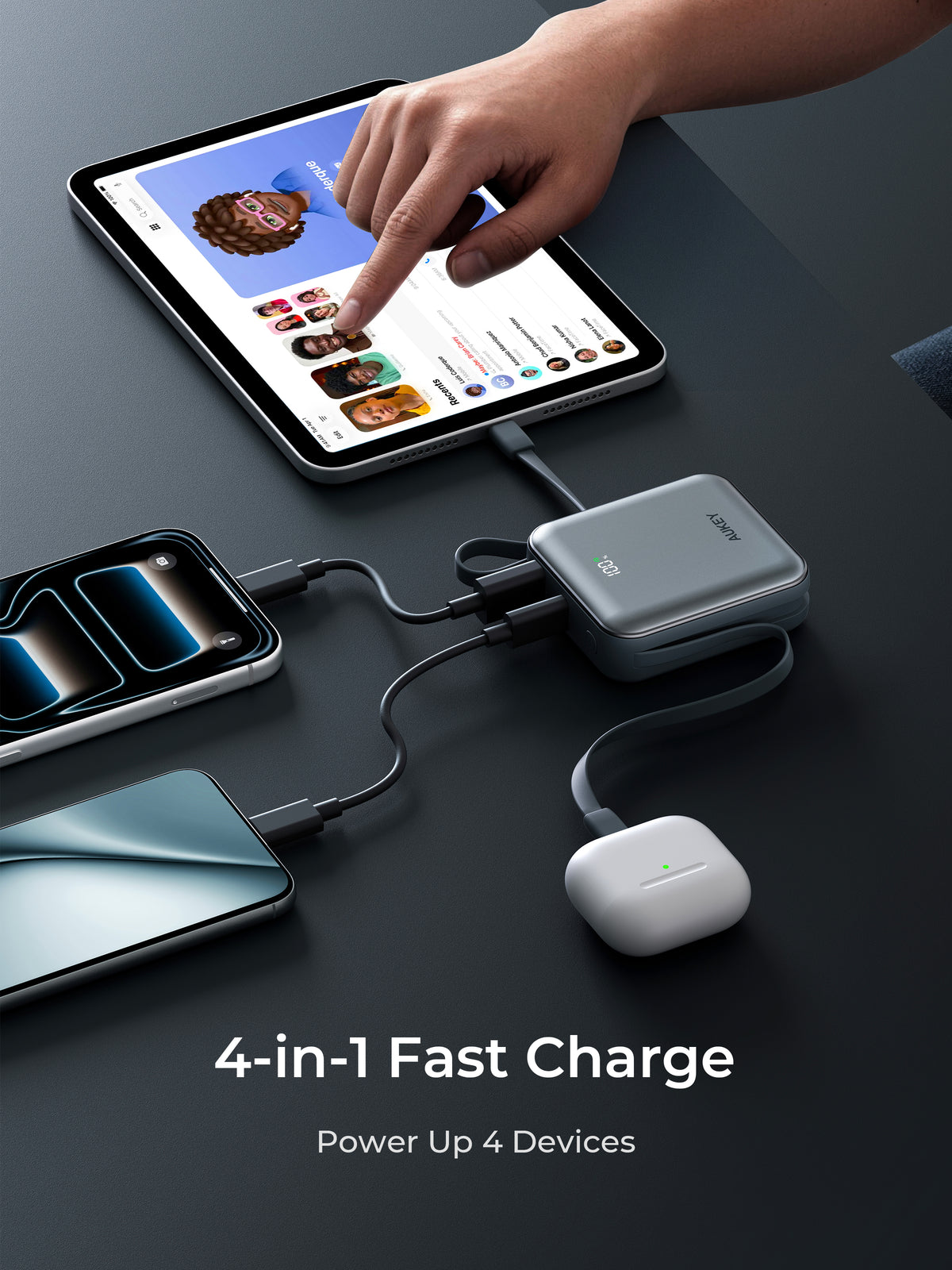 AUKEY Swivel Mini L 10000 22.5W 10000mAh CCC Certified Power Bank with Built-in USB-C and Lightning Cables - PB-Y91L