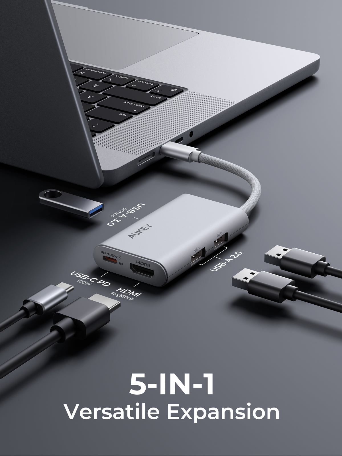 AUKEY UH-CUH06 OfficeDok 5-in-1 USB-C Hub with 4K HDMI & 100W Power Delivery