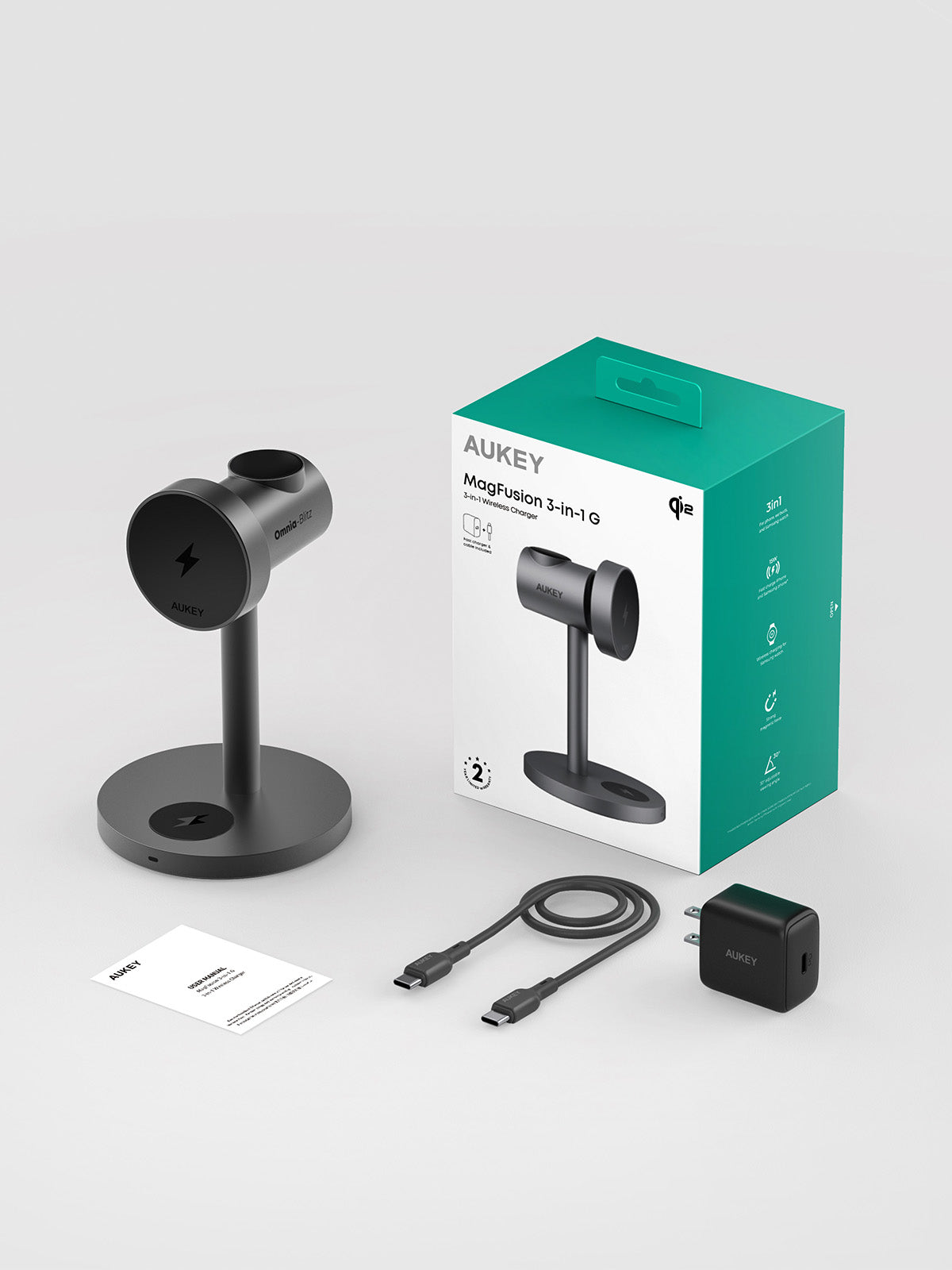 Aukey MagFusion 3-in-1 G Qi2 Magnetic Fast Wireless Charging Station for Samsung (LC-MC311G)
