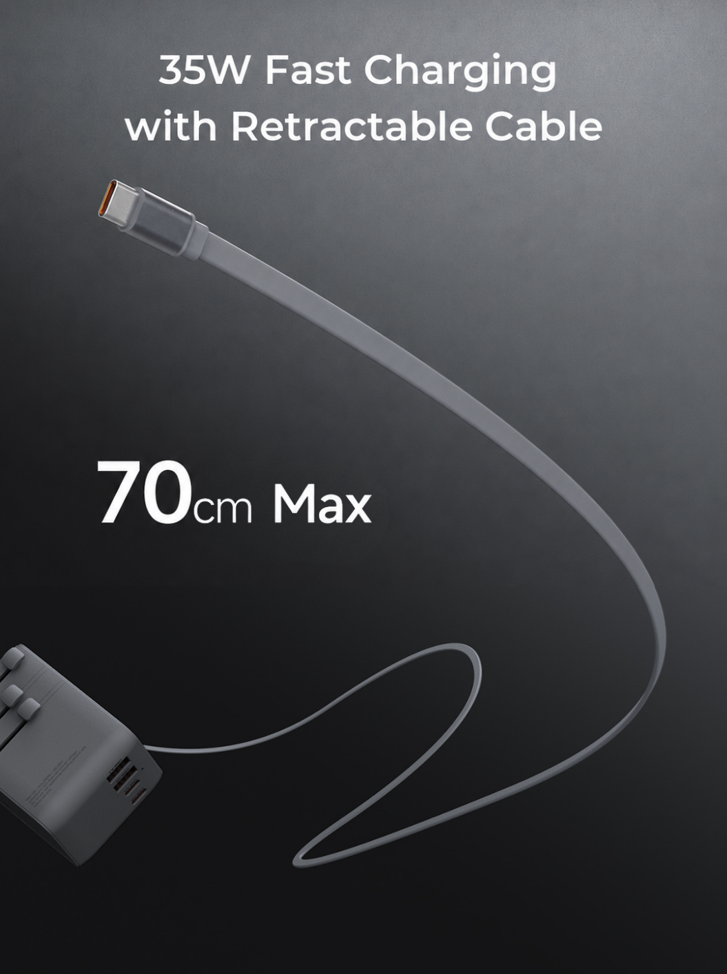 AUKEY PA-TA12 Globe 35W GaN Universal Adapter with Retractable Cable