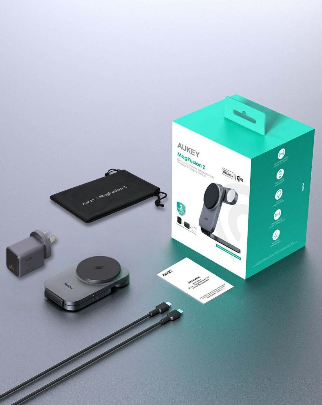 AUKEY LC-MC312 MagFusion Z Qi2 3-in-1 Foldable Magnetic Fast Wireless Charging Station