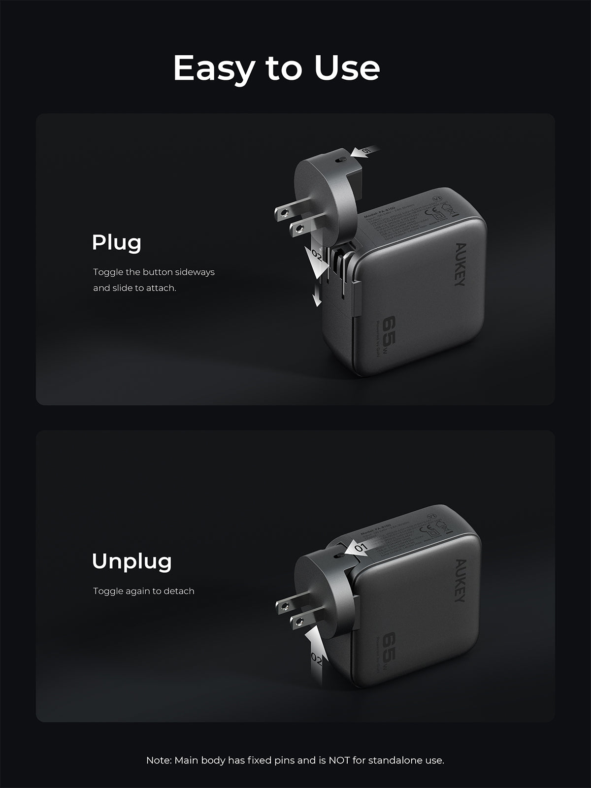 Nova PinS 65W GaN 3-Port USB-C Charger with Smart Display & Interchangeable Plugs – PA-B8U