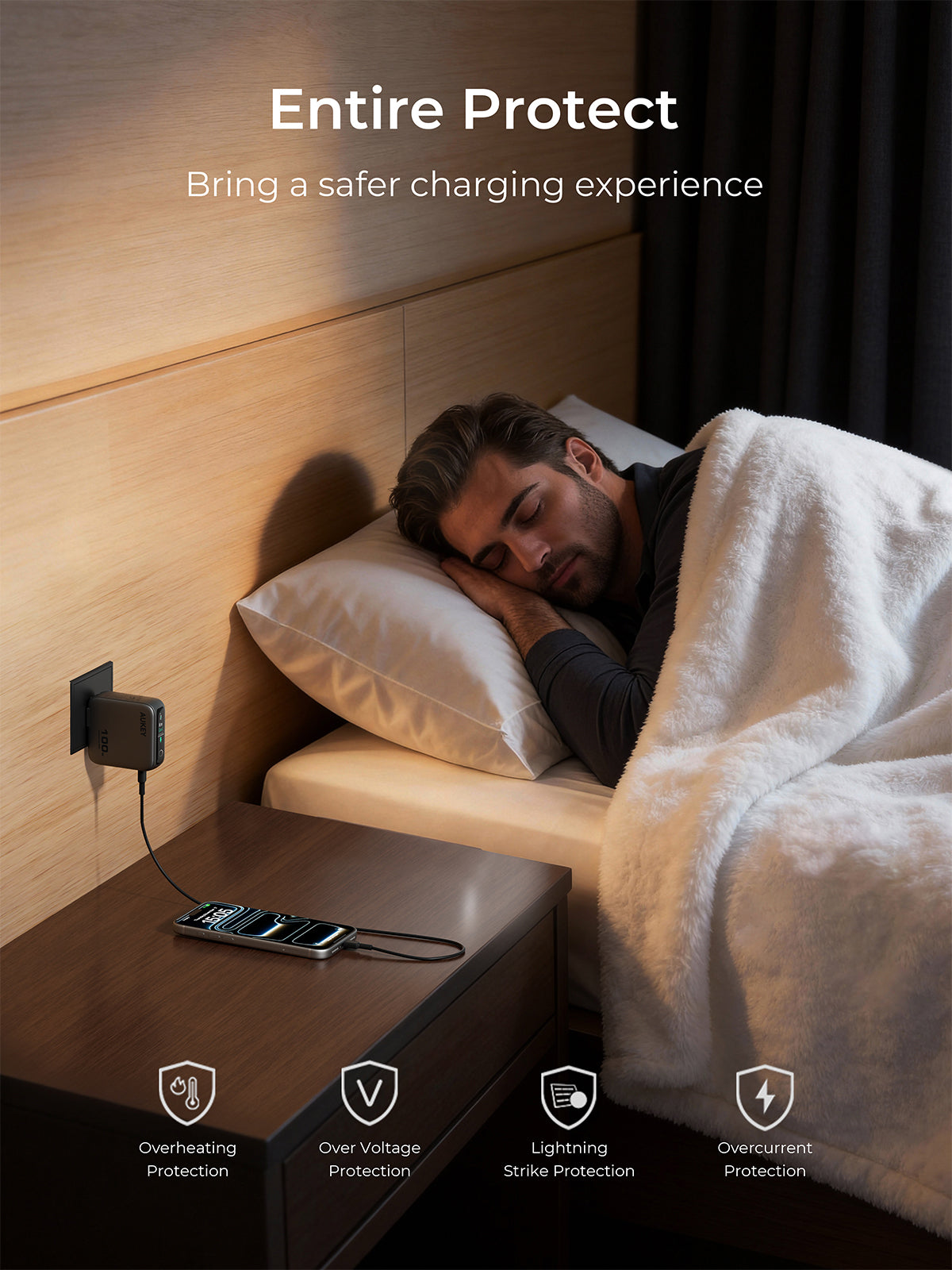 AUKEY Nova PinS 100W GaN 3-Port Wall Charger with Smart Display & Interchangeable Plugs - PA-B9U