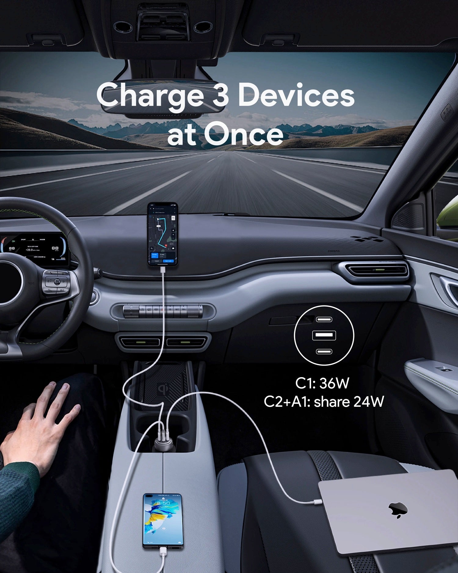 AUKEY CC-P1 Pathfinder Mix 3 Fast Charging Car Charger 66W