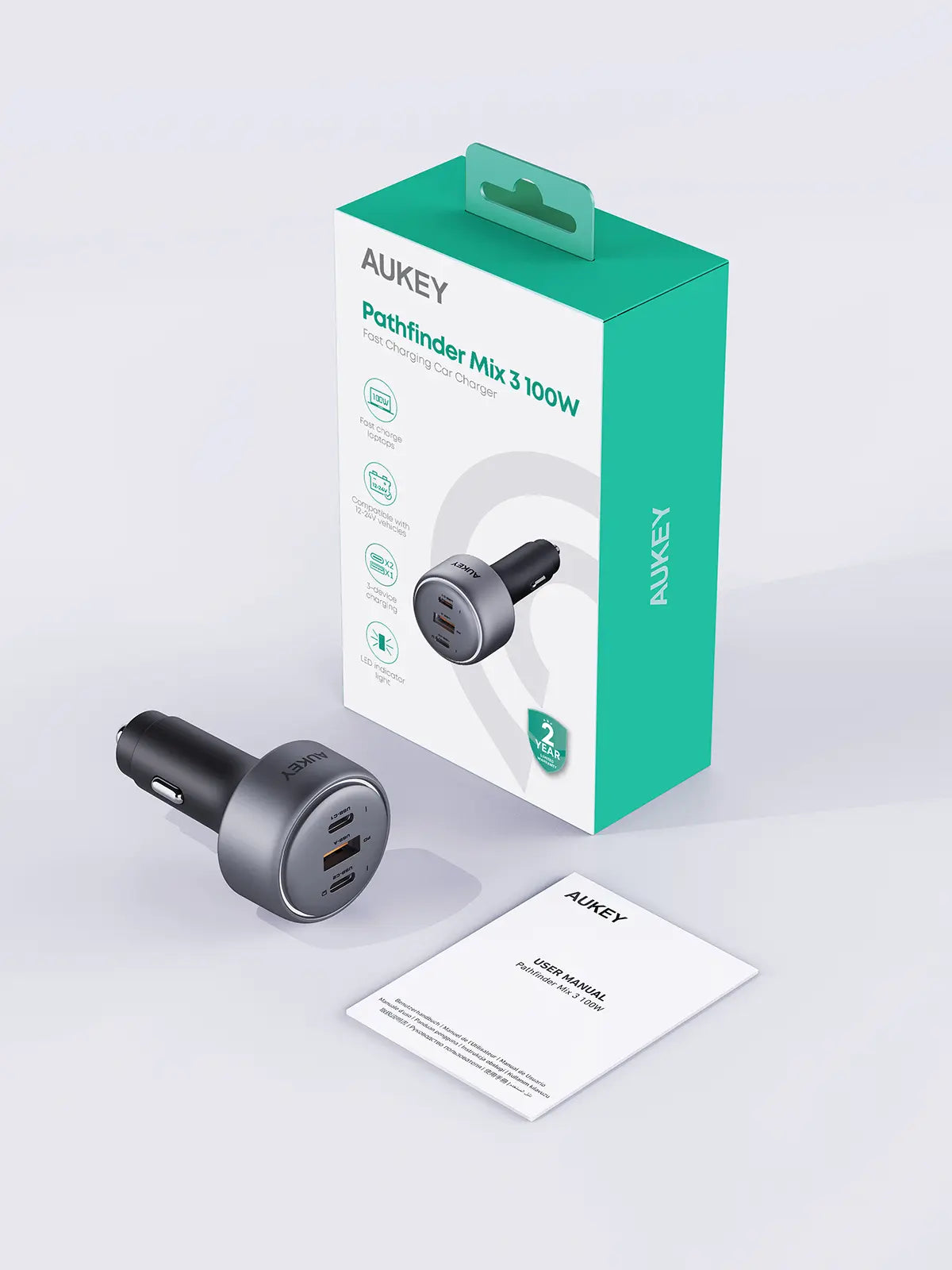 Aukey Pathfinder Mix 3 Car Charger 100W (CC-P3)