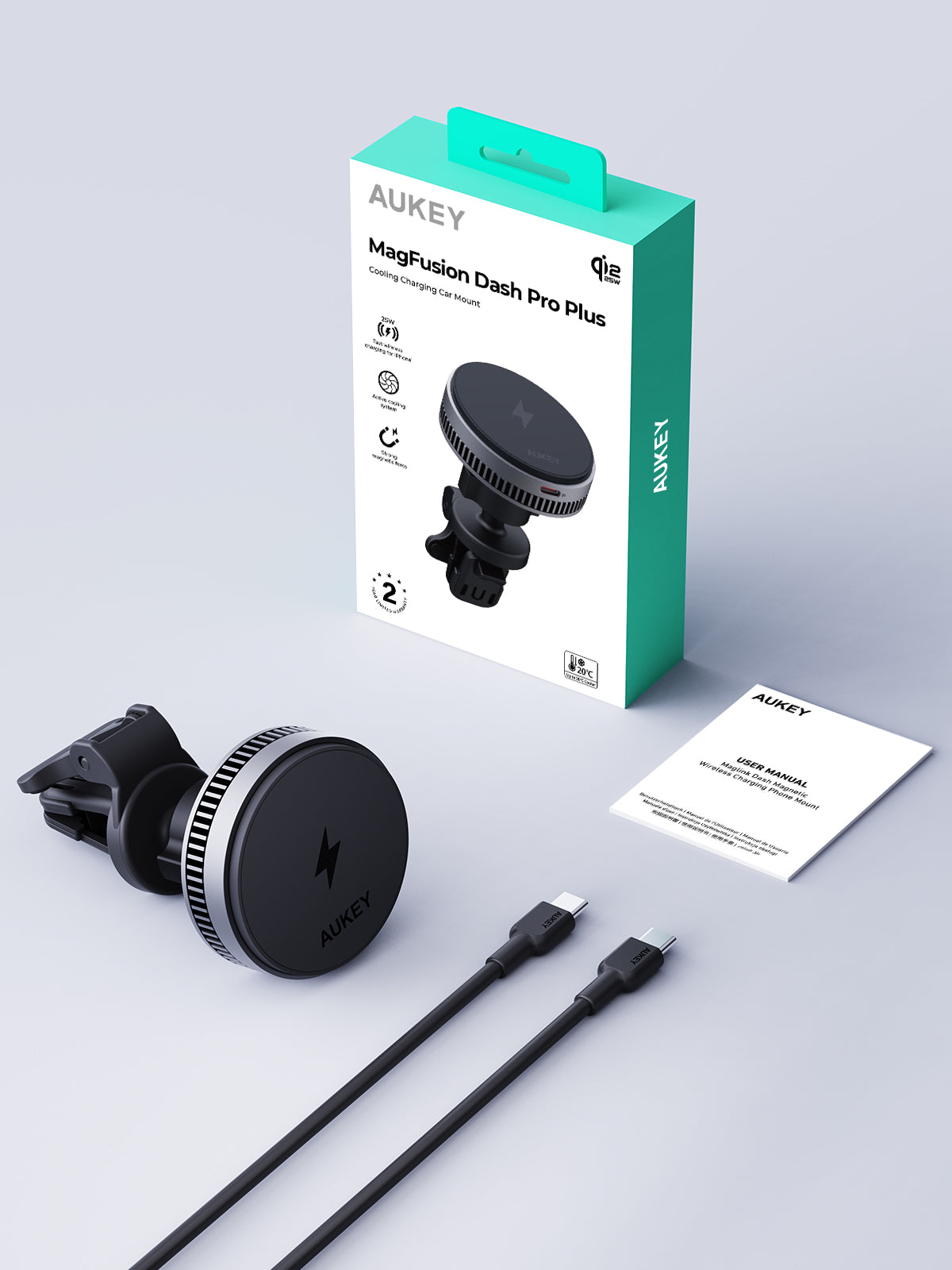 AUKEY HD-MC13AP MagFusion Dash Pro Plus Qi2.2 Active Cooling Wireless Charging Phone Mount
