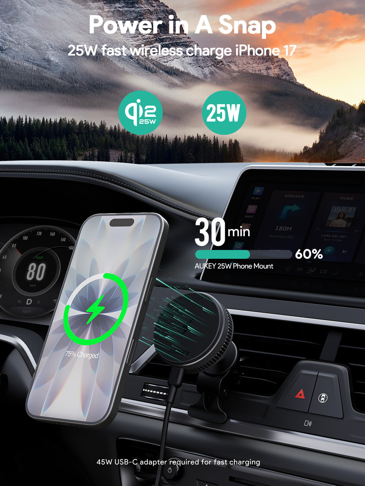 AUKEY HD-MC13AP MagFusion Dash Pro Plus Qi2.2 Active Cooling Wireless Charging Phone Mount