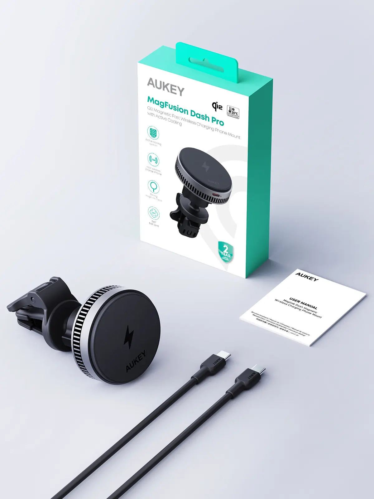 Aukey MagFusion Dash Pro Qi2 Active Cooling Wireless Charging Phone Mount (HD-MC13A)