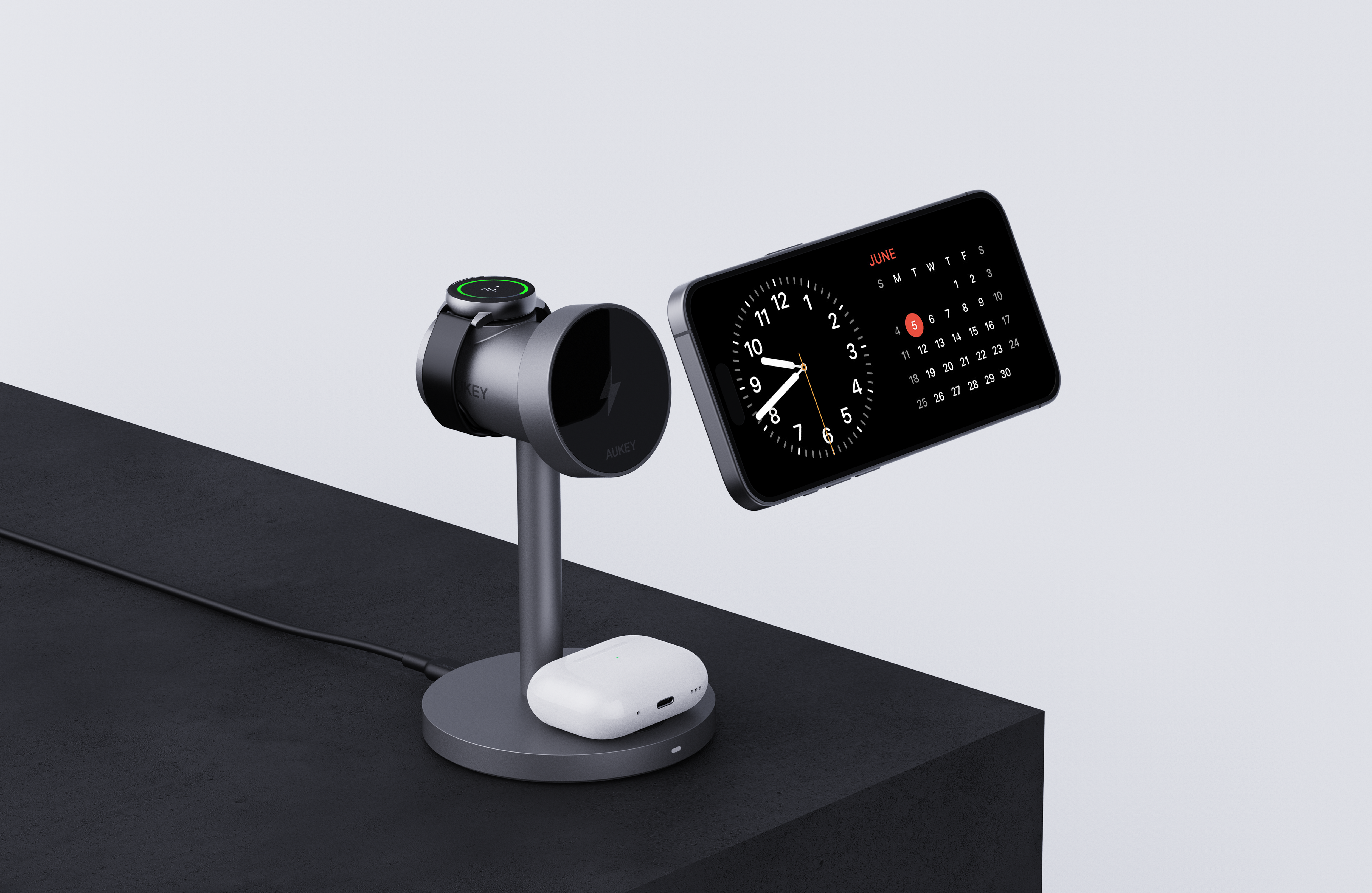 Aukey MagFusion 3-in-1 G Qi2 Magnetic Fast Wireless Charging Station for Samsung (LC-MC311G)