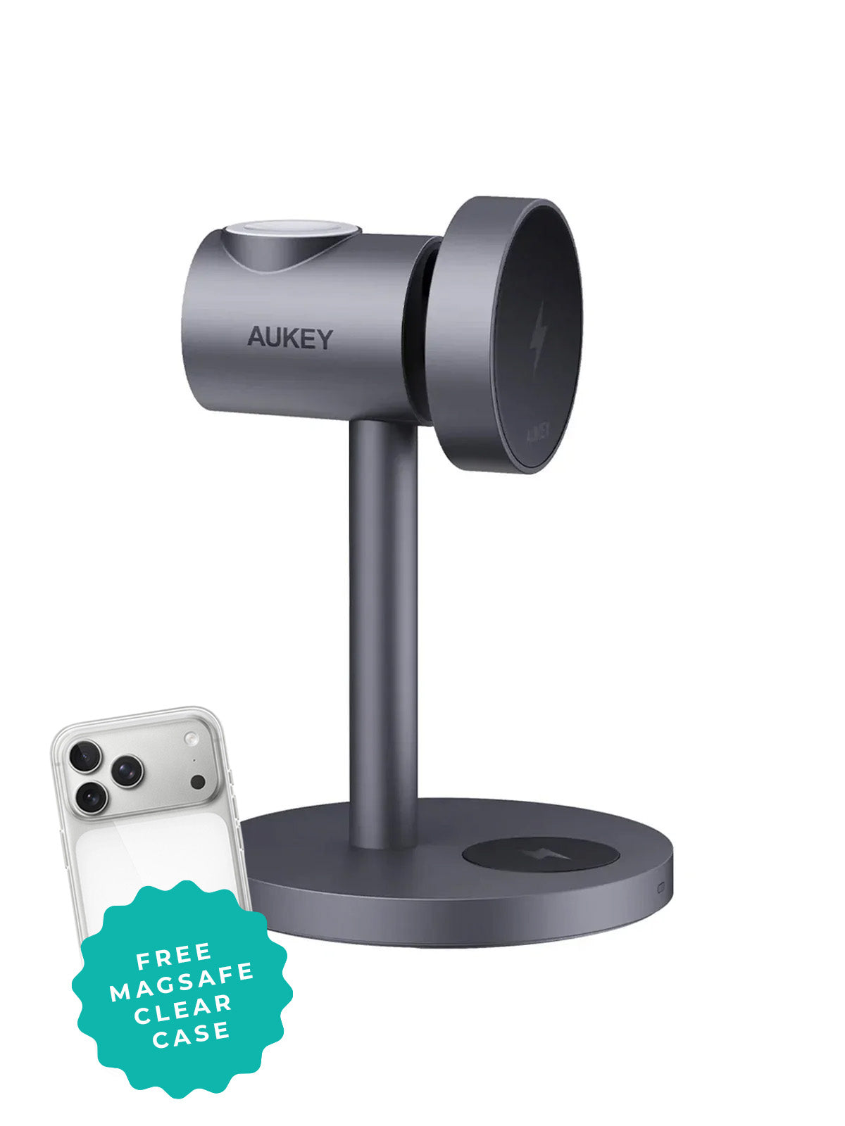 AUKEY MagFusion Qi2 15W 3-in-1 Wireless Charging Station for iPhone, Apple Watch & AirPods – LC-MC311