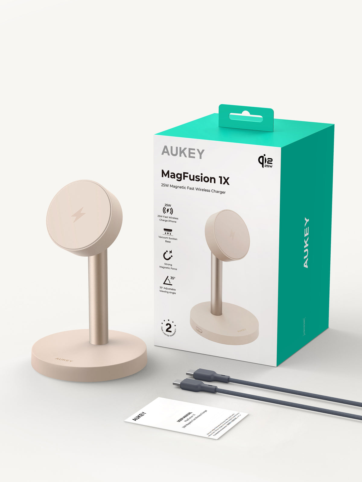 AUKEY MagFusion 1X Qi2.2 25W wireless charging stand Gold Edition - LC-MC111