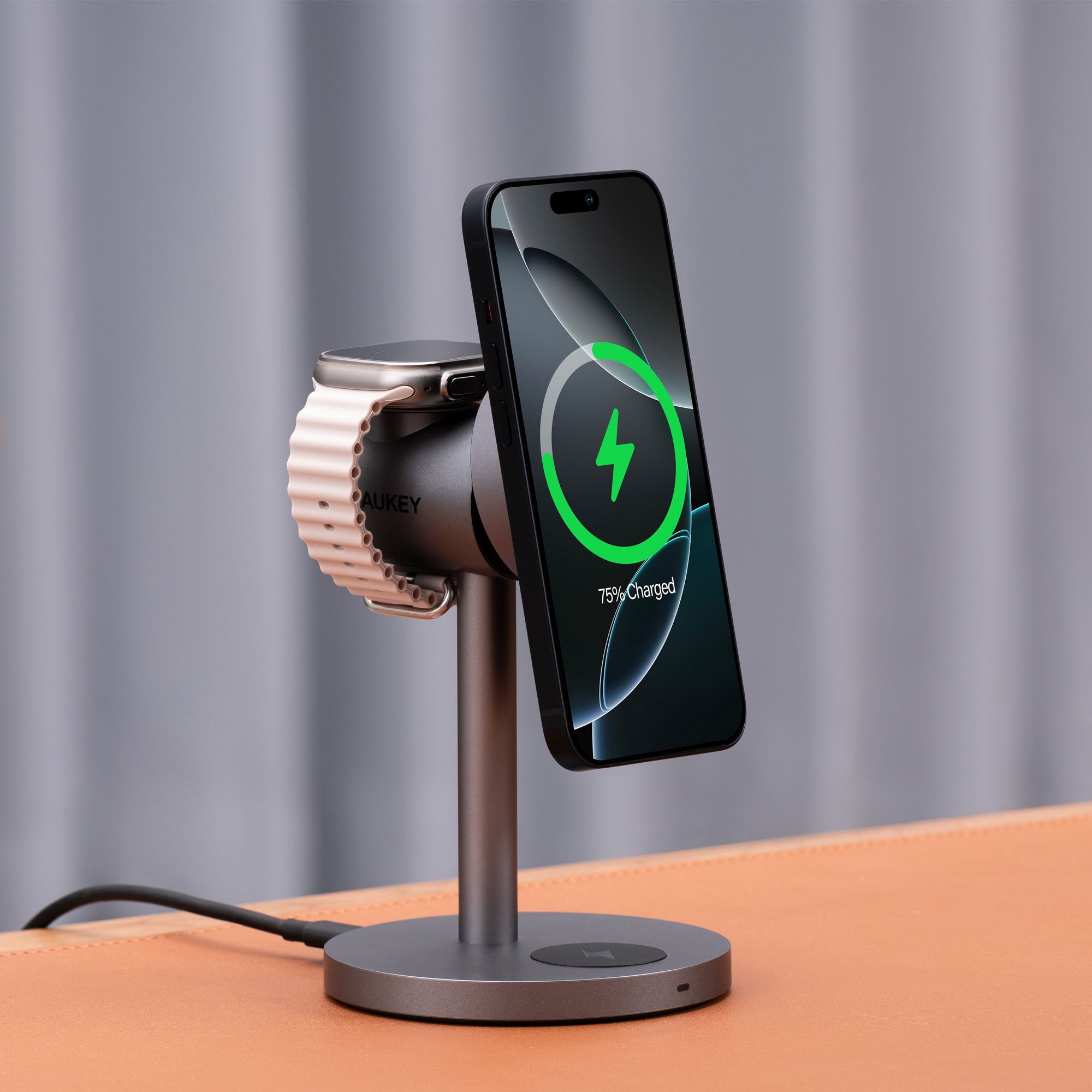 Aukey Fast Wireless 3 in 1 Phone Charger Qi2 15W for Desktop (LC-MC311)